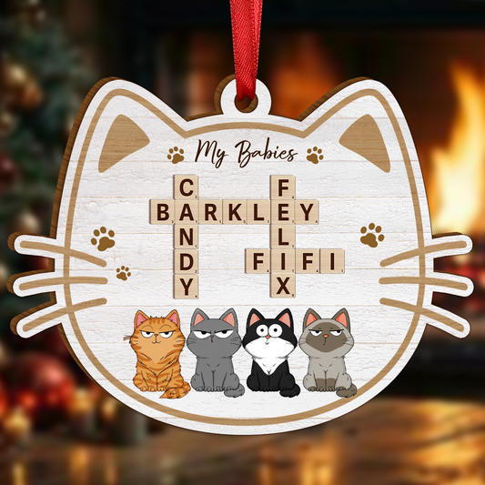 My Babies Cats Crossword Puzzle Art Personalized Wooden Ornament