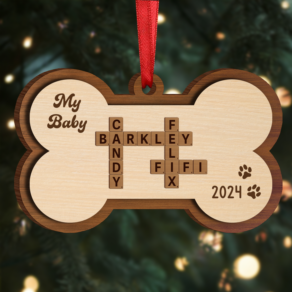 Dogs Names Crossword Puzzle Art Bond Shape Personalized  Wooden Ornament