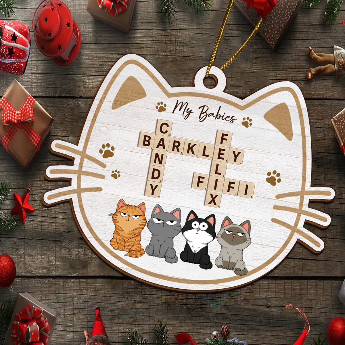 My Babies Cats Crossword Puzzle Art Personalized Wooden Ornament