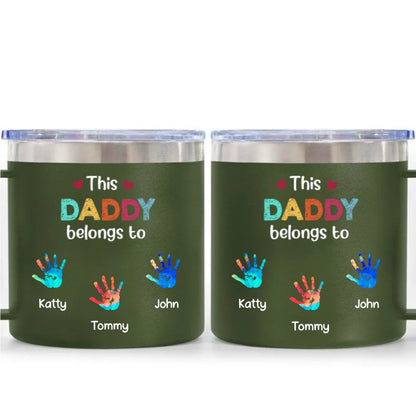 14oz Family - This Daddy Grandpa Belongs To - Personalized 14oz Stainless Steel Tumbler With Handle - Makezbright Gifts