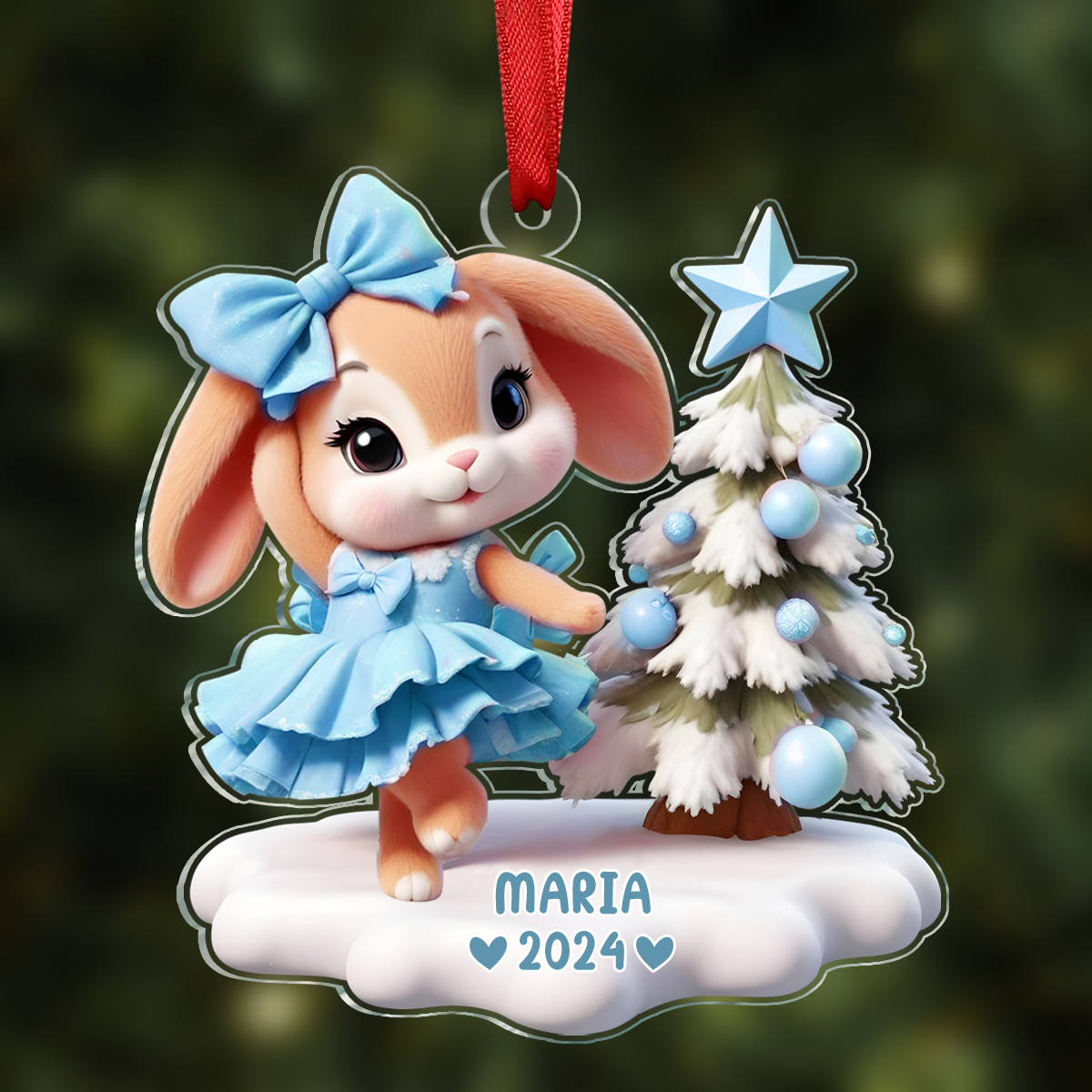 3D Effect Cute Bunny Girl Dancing Christmas Personalized Acrylic Ornament, Christmas Gift For Daughter, Granddaughter