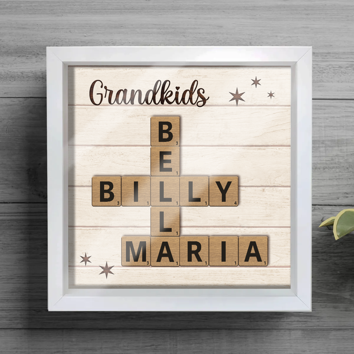 Unique Keepsake For Grandma Grandkids Crossword Puzzle Art Personalized Shadow Box, Perfect Gift For Grandma, Gift For Grandkid