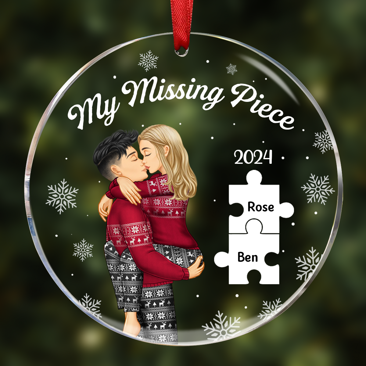 My Missing Piece Christmas Couple - Personalized Circle Ornament