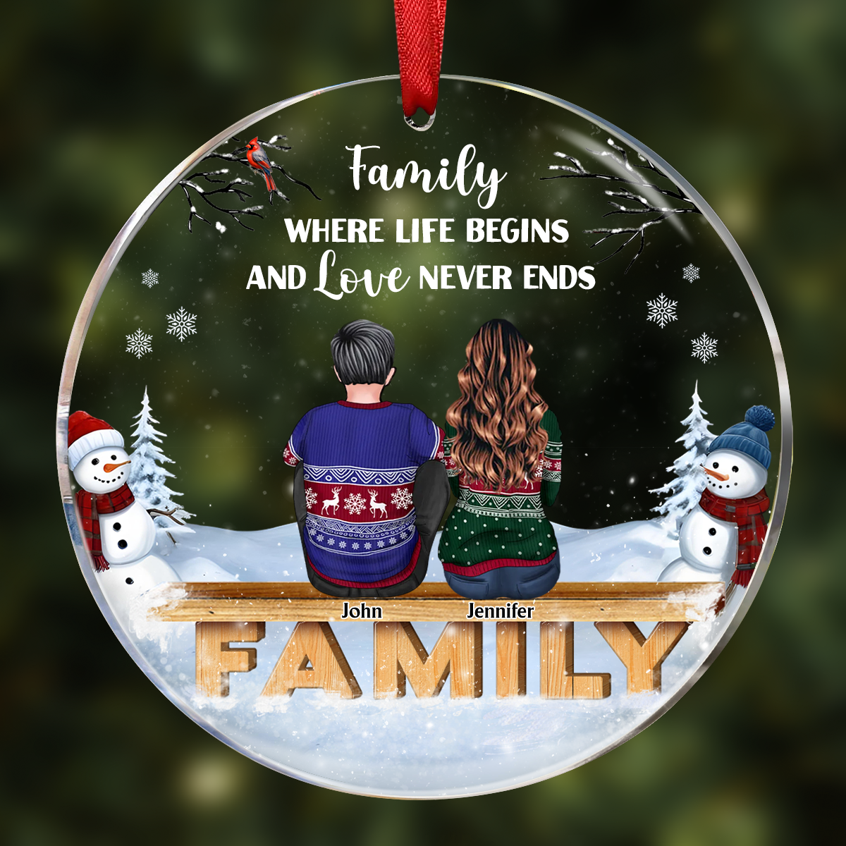 Family Where Begins And Love Never Ends Memorial - Personalized Circle Acrylic Ornament