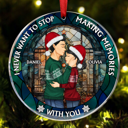 Christmas Couple Sideview Stained Acrylic Making Memories - Personalized Circle Acrylic Ornament