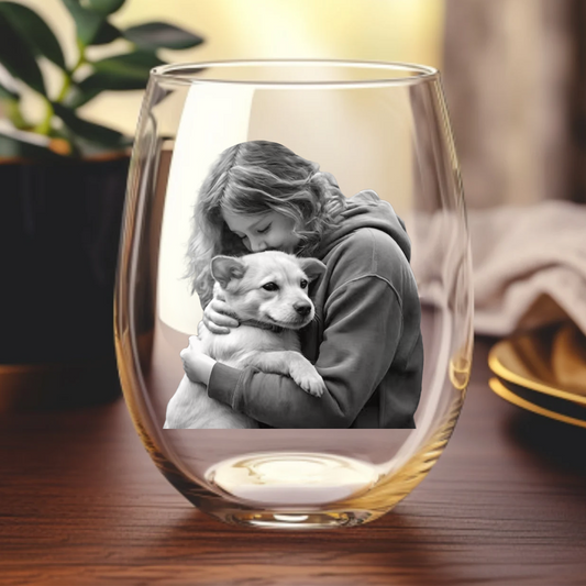 Custom Photo Dog Cat Pet Family - Personalized Stemless Wine Glass