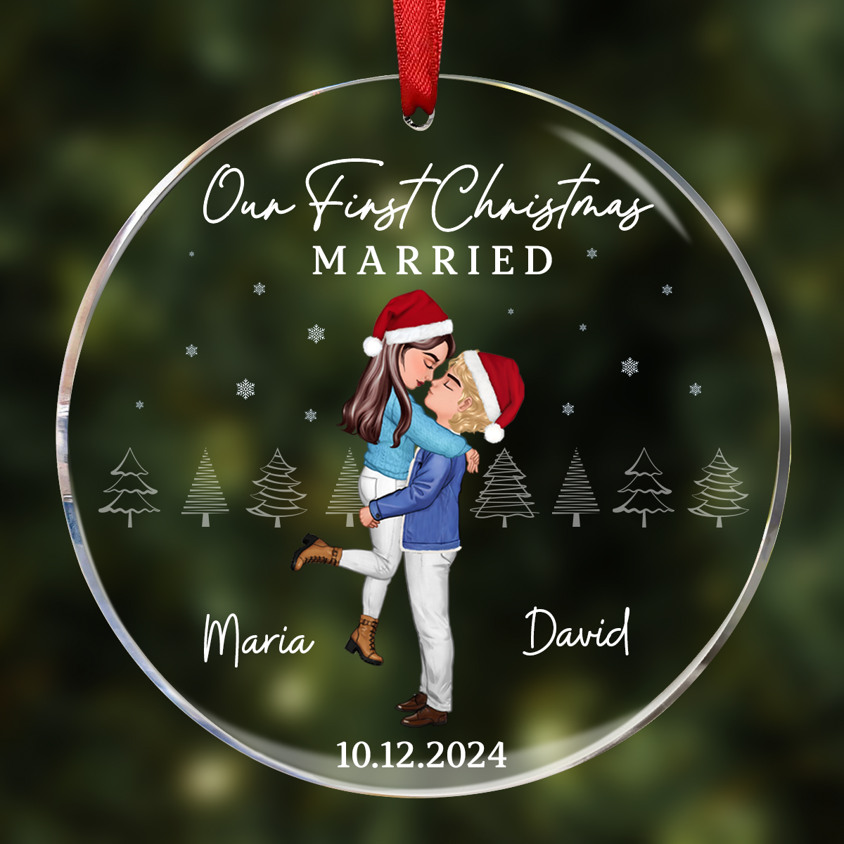 Our First Christmas Engaged Married, Newly Engaged Married Couple Personalized Ornament