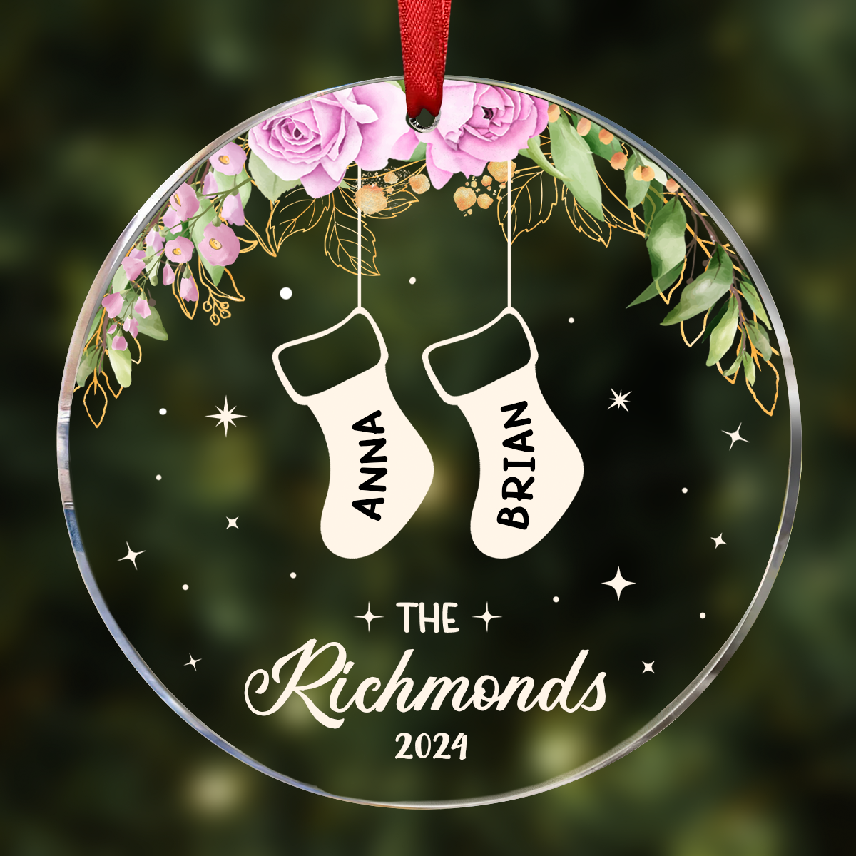 Family Christmas Stocking - Personalized Circle Acrylic Ornament