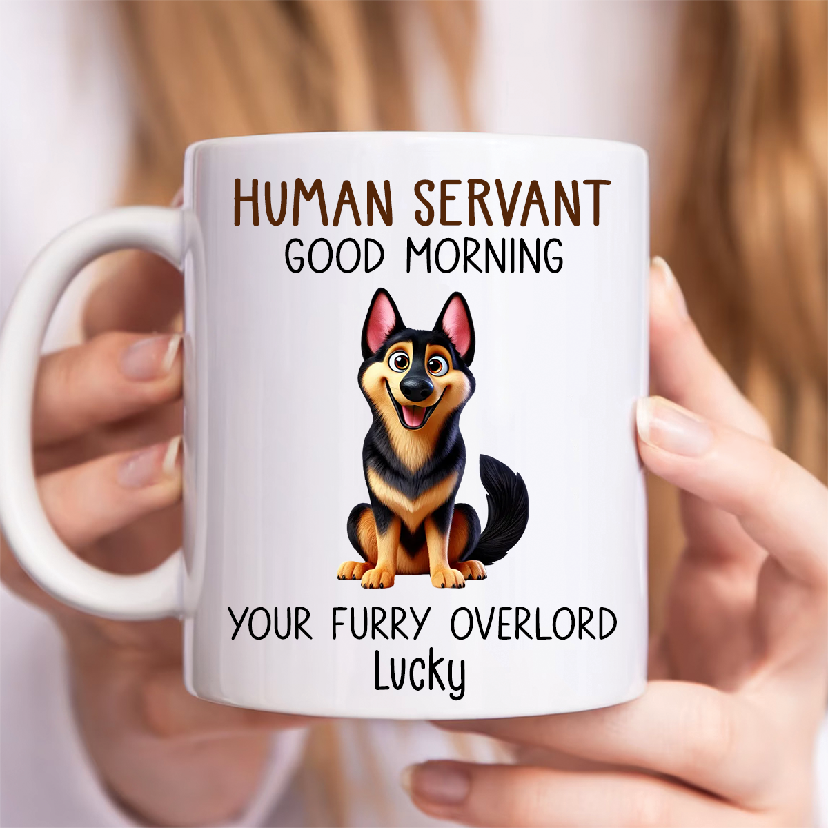 Funny Cartoon Dogs Good Morning Dog Human Servant Personalized Mug, Gift For Dog Lovers