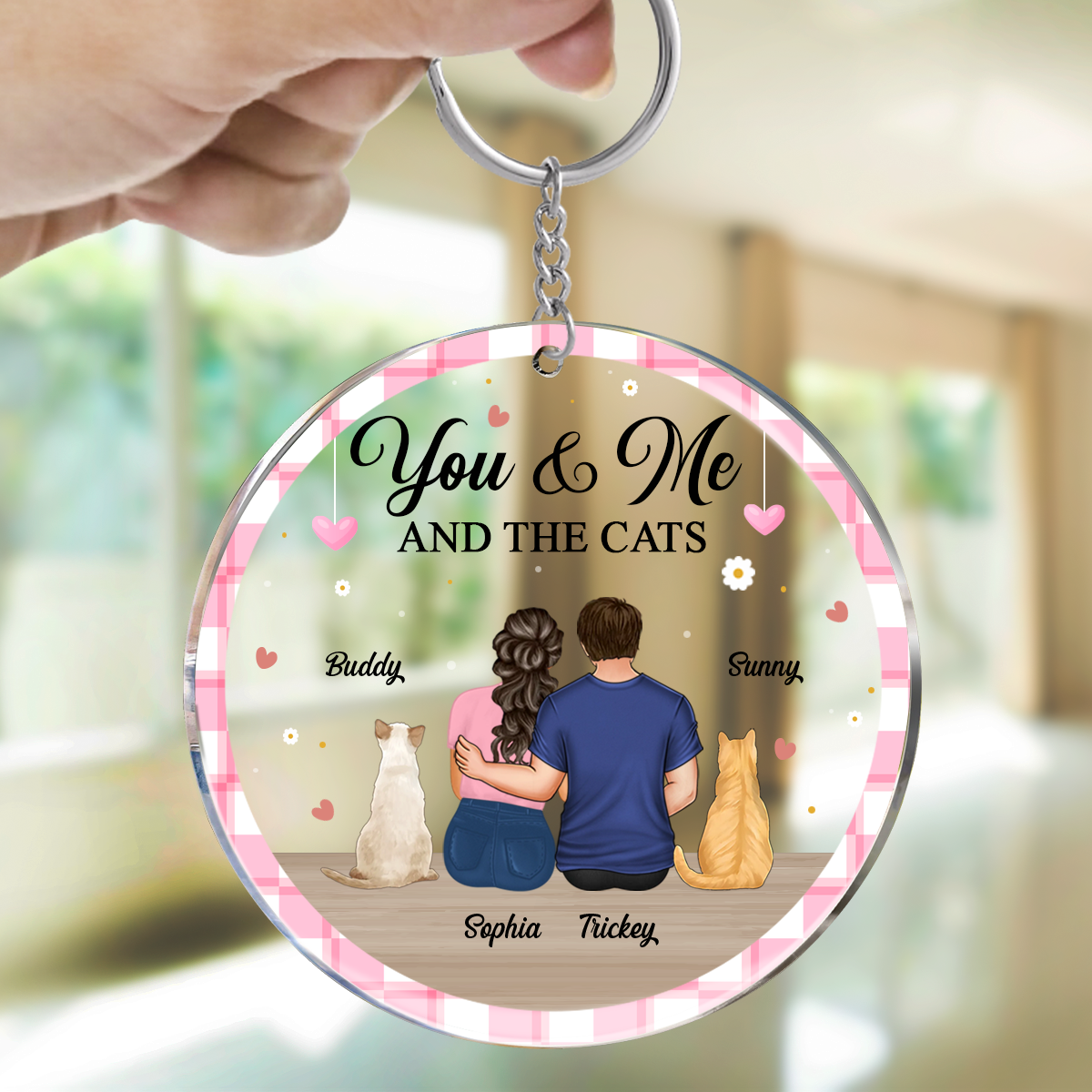 You & Me & The Cat Christmas Couple - Personalized Acrylic Keychain