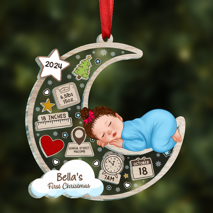 Baby Sleeping On Moon First Christmas Personalized Ornament, Custom Newborn Gift