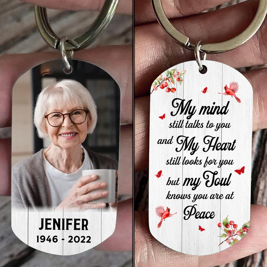 Berry Branch Cardinal Photo Inserted Family Memorial Remembrance Keepsake Sympathy Gift Personalized Acrylic Keychain