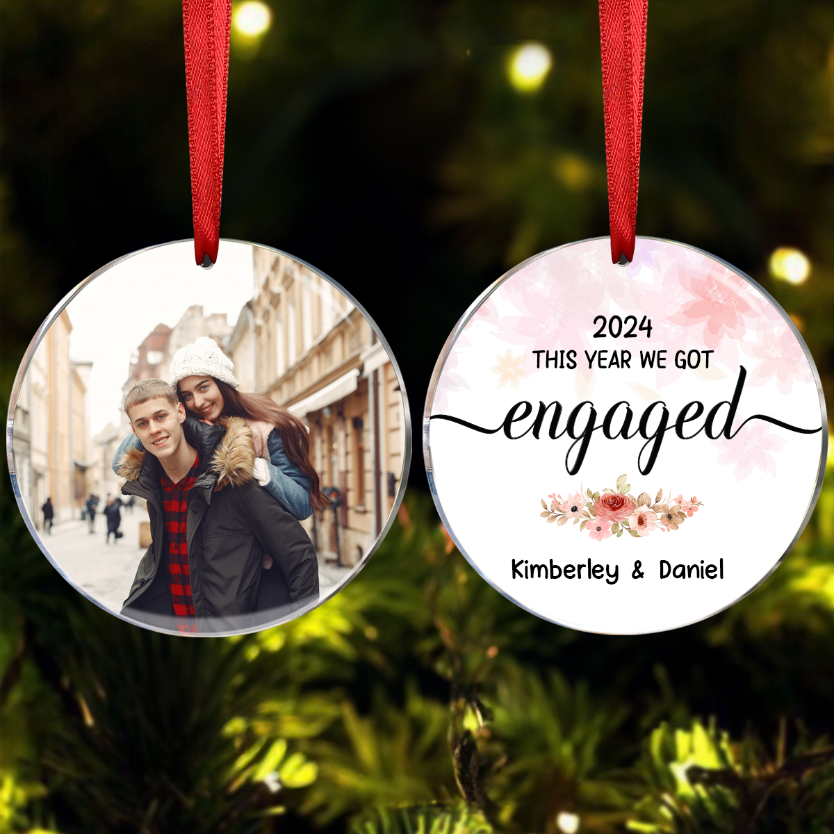 First Christmas Engaged Personalized Photo Ornament, Keepsake Engagement Gift Personalized Picture