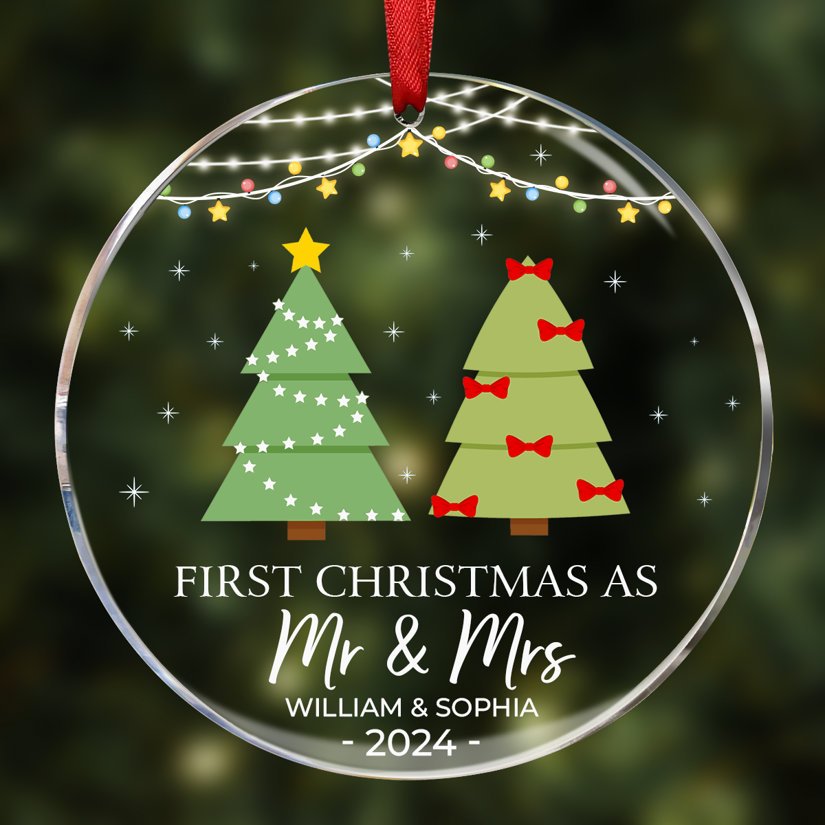 Christmas Tree First Christmas Married - Personalized Circle Acrylic Ornament