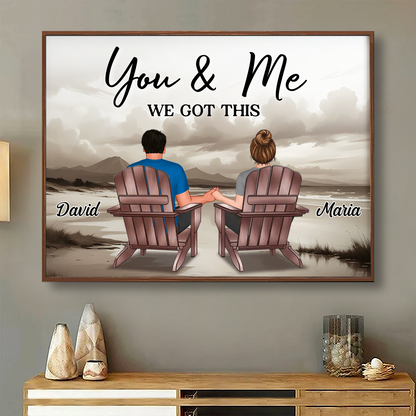 Couple Beach Landscape Retro Vintage Personalized Poster, Anniversary Gift For Couple, Husband, Wife, Dad, Mom