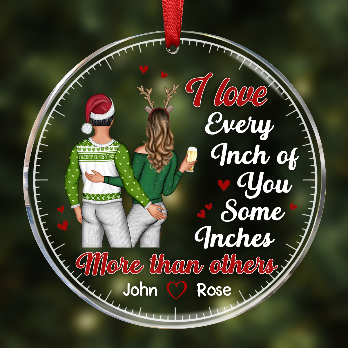 Christmas Couple I Love Every Inch Of You - Personalized Circle Ornament