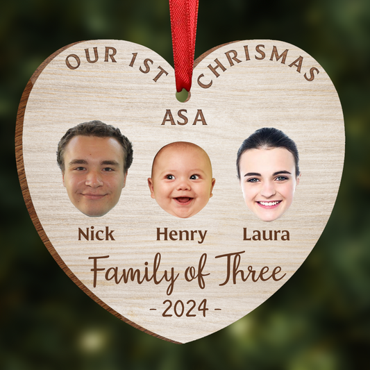 Custom Photo First Christmas As A Family Of Four - Personalized Custom Shaped Wooden Ornament