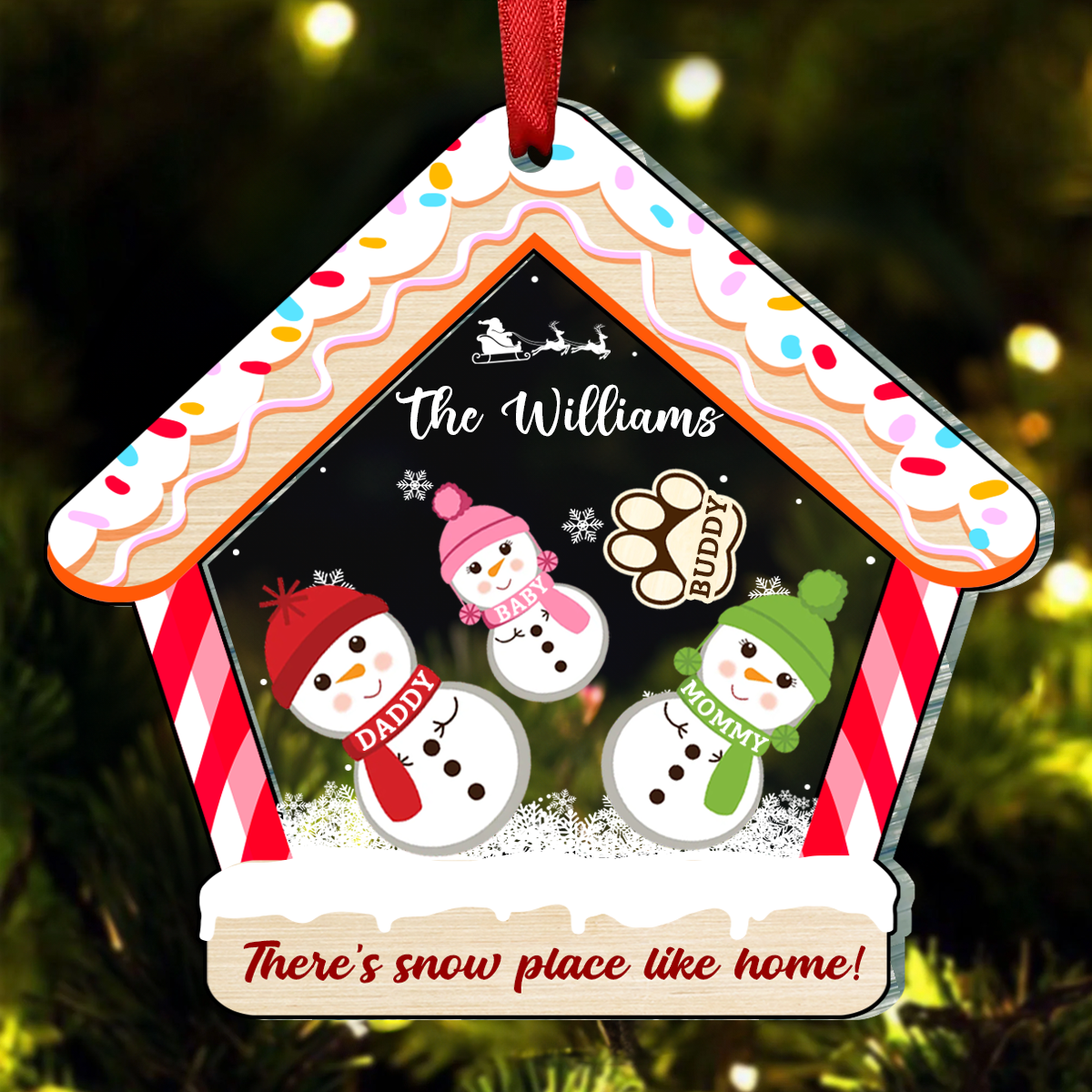 Christmas Snowman Family There's Snow Place Like Home - Personalized Acrylic Ornament