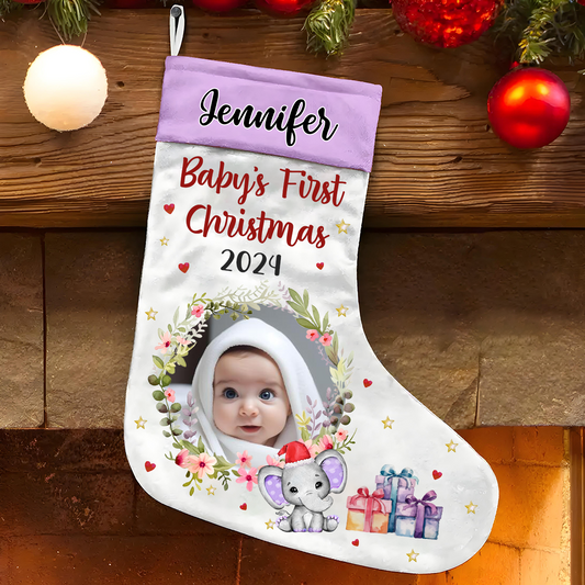 Custom Photo New Baby My First Christmas - Christmas Gift - Personalized Christmas Stocking