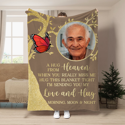 Custom Photo A Hug From Heaven Memorial - Personalized Fleece Blanket, Sherpa Blanket