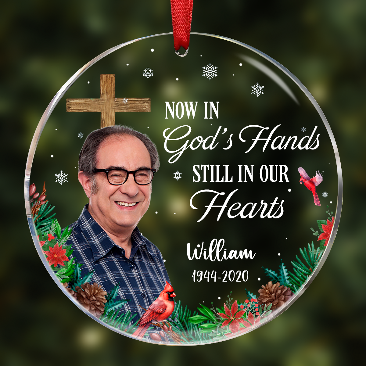 Christmas Custom Photo Memorial God Has You In His Hands - Personalized Circle Acrylic Ornament