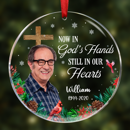 Christmas Custom Photo Memorial God Has You In His Hands - Personalized Circle Acrylic Ornament