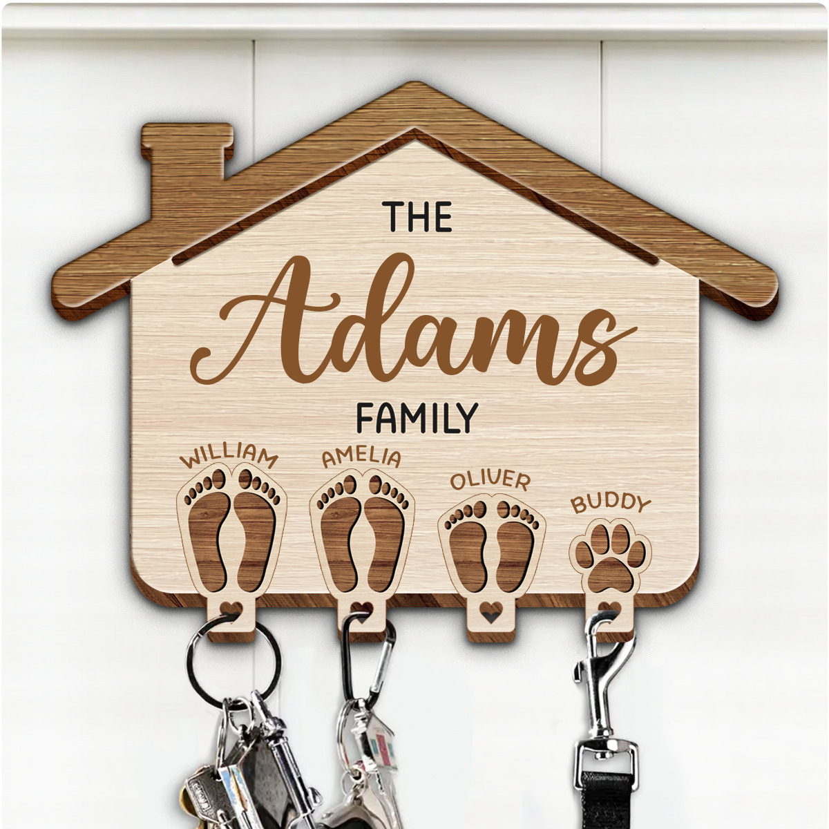 Family Feet Couple With Kids And Pets - Personalized Custom Shaped Key Holder