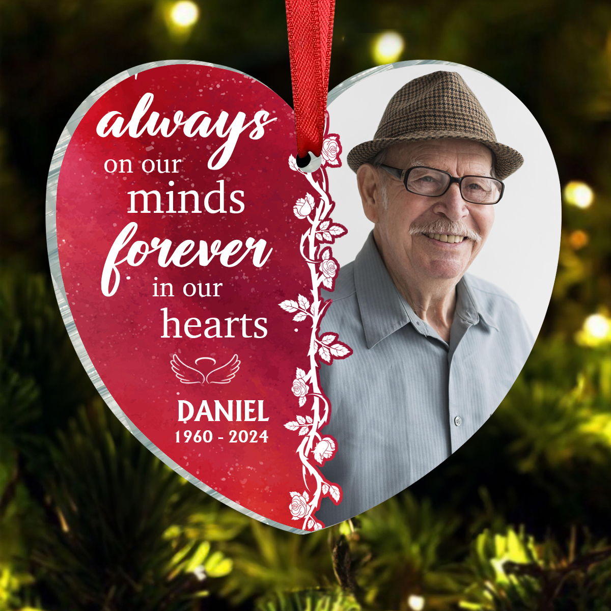 Custom Photo Forever In Our Hearts - Memorial Personalized Custom Ornament - Acrylic Heart Shaped - Christmas Gift, Sympathy Gift For Family Members