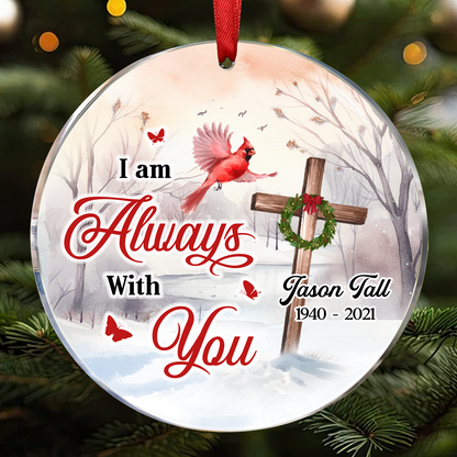 Cardinal Cross Christmas Wreath Personalized Acrylic Ornament, Christian, Jesus