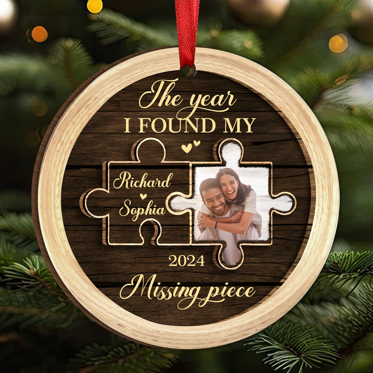 Custom Photo The Year I Found My Missing Piece - Personalized Wooden Ornament