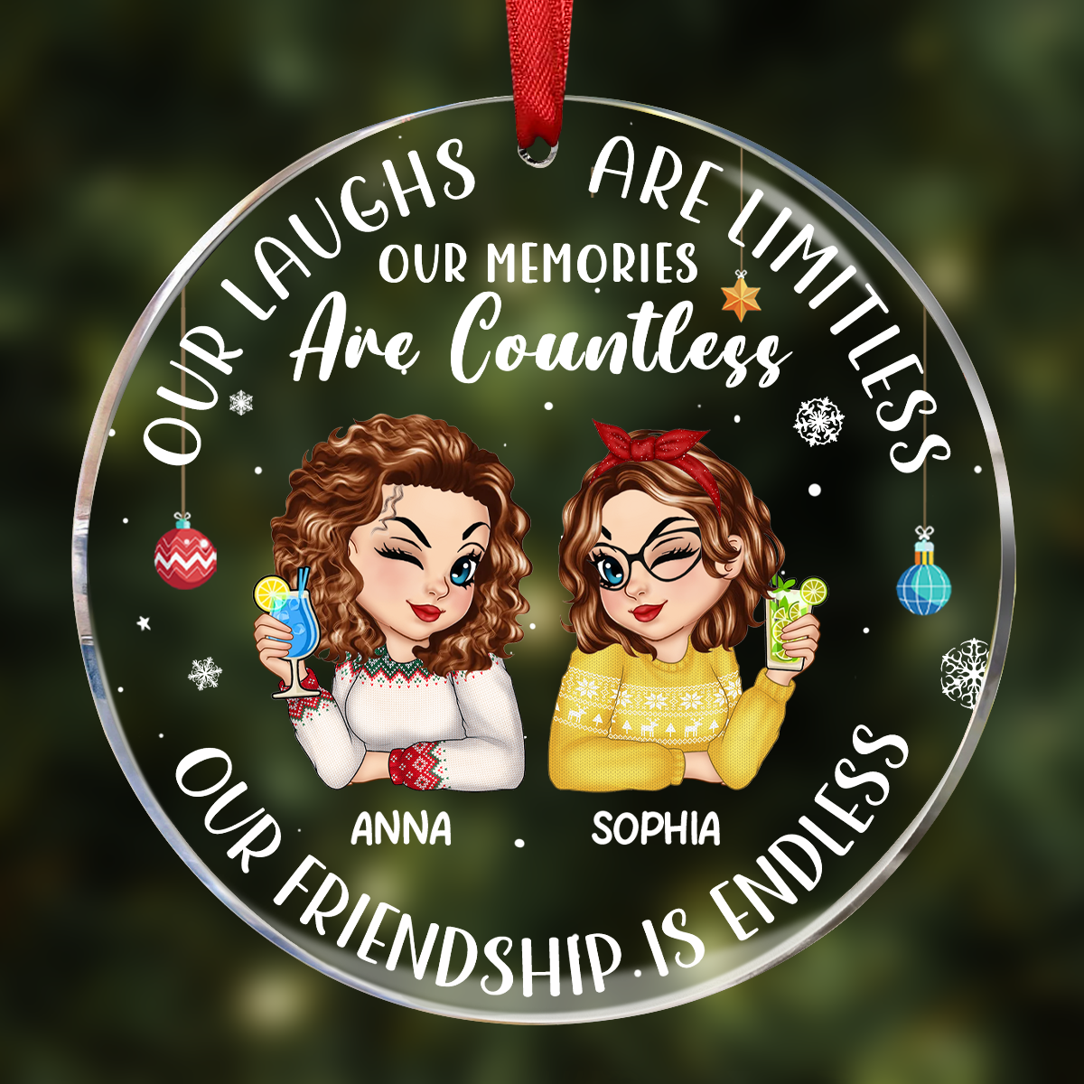 Besties Our Laughs Are Limitless Christmas - Personalized Circle Ornament