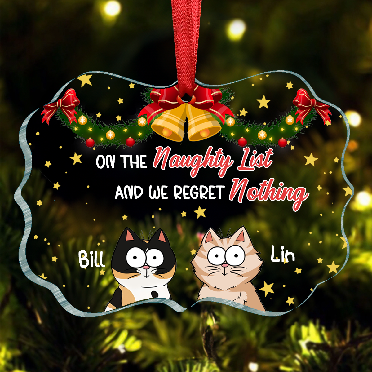 On The Naughty List And We Regret Nothing Funny Dog Cat - Personalized Medallion Acrylic Ornament