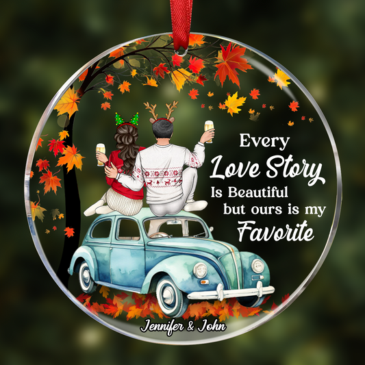 Christmas Every Love Story Is Beautiful - Personalized Circle Acrylic Ornament