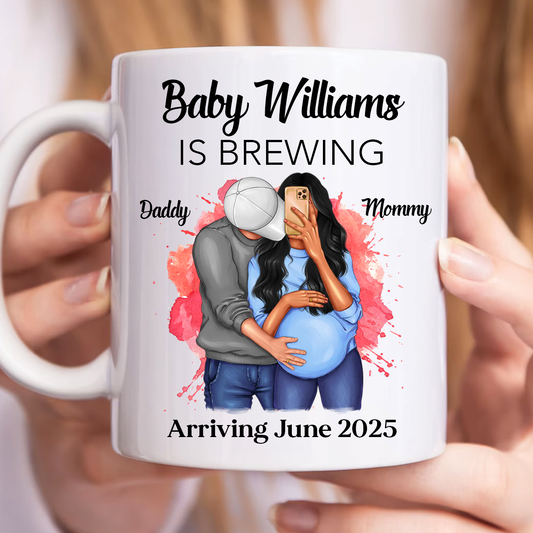 Baby Is Brewing Pregnancy Hugging Couple Personalized Mug Expecting Mom Gift, Expecting Parents Gift, Valentine's Day Gift