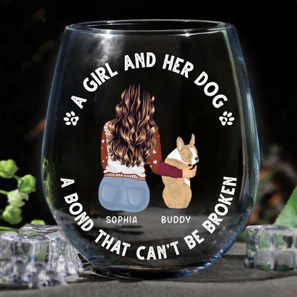 A Bond That Can't Be Broken Dog Mom Dog Dad - Personalized Stemless Wine Glass