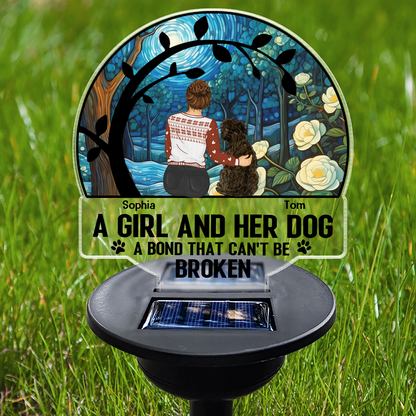 Flower Field A Girl And Her Dog And Cat - Personalized Solar Light