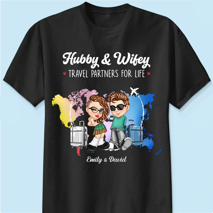 Y2K Couple Hubby & Wifey Travel Partners For Life - Personalized T Shirt