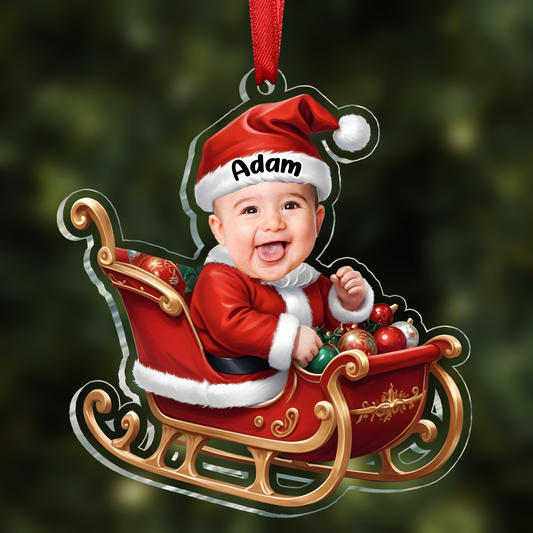 Custom Photo Baby In Sleigh - Personalized Custom Shaped Acrylic Ornament