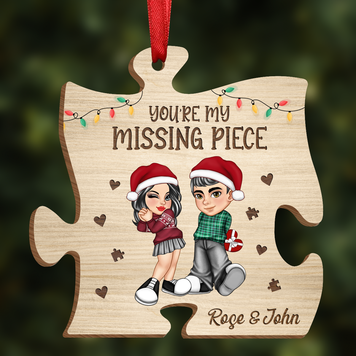 Christmas Couple Y2K My Missing Piece - Personalized Custom Shaped Wooden Ornament