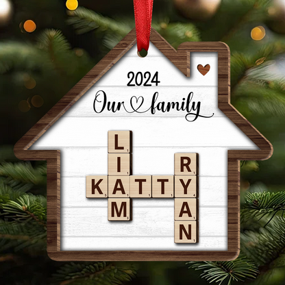 Family Crossword Puzzle Art Personalized House Shaped Wooden Ornament