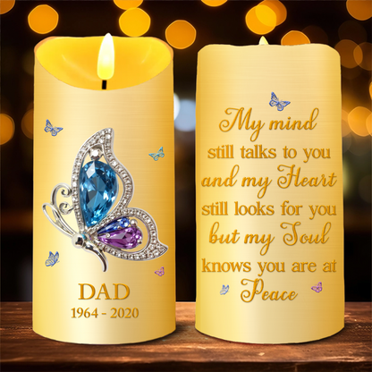 My Mind Still Talks To You Butterfly Memorial - Personalized Flameless LED Candle