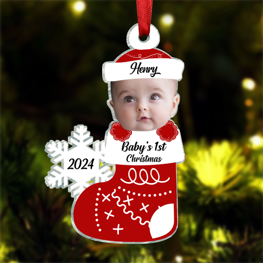 Custom Photo Baby's 1st Christmas - Personalized Cutout Acrylic Ornament