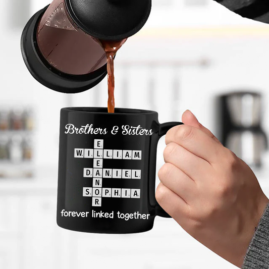 Brothers & Sisters Siblings Family Forever Linked Crossword Personalized Mug