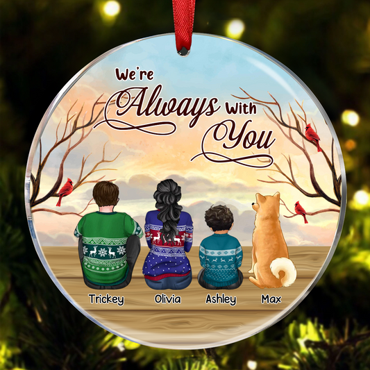 Always With You Christmas Family Sitting Back View - Personalized Circle Acrylic Ornament