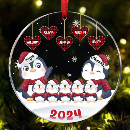 Papa Nana Penguin Christmas Grandparents - Personalized Circle Ornament