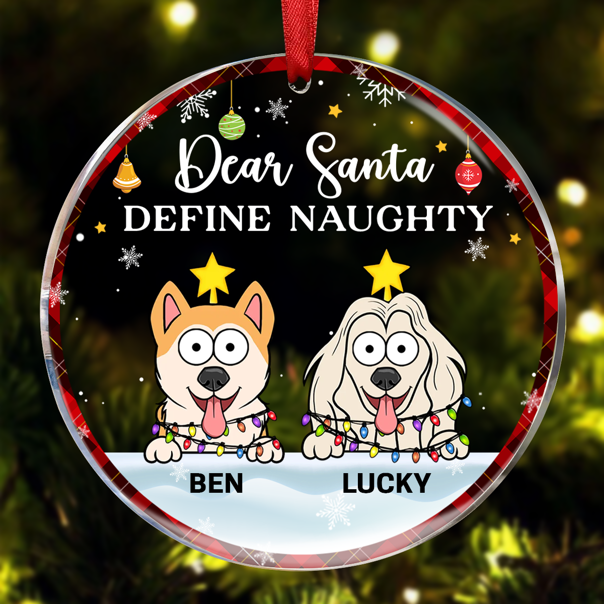 Dear Santa Define Naughty Christmas Dog Cat - Personalized Circle Glass Ornament