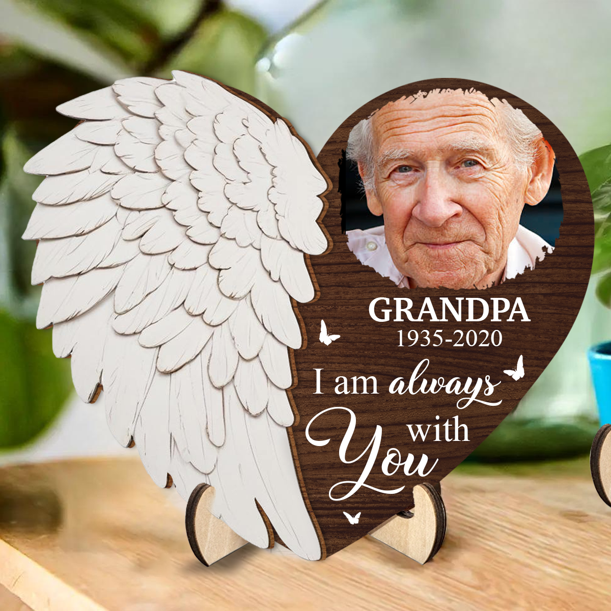 Custom Photo I'm Always With You - Personalized 2-Layered Wooden Plaque With Stand