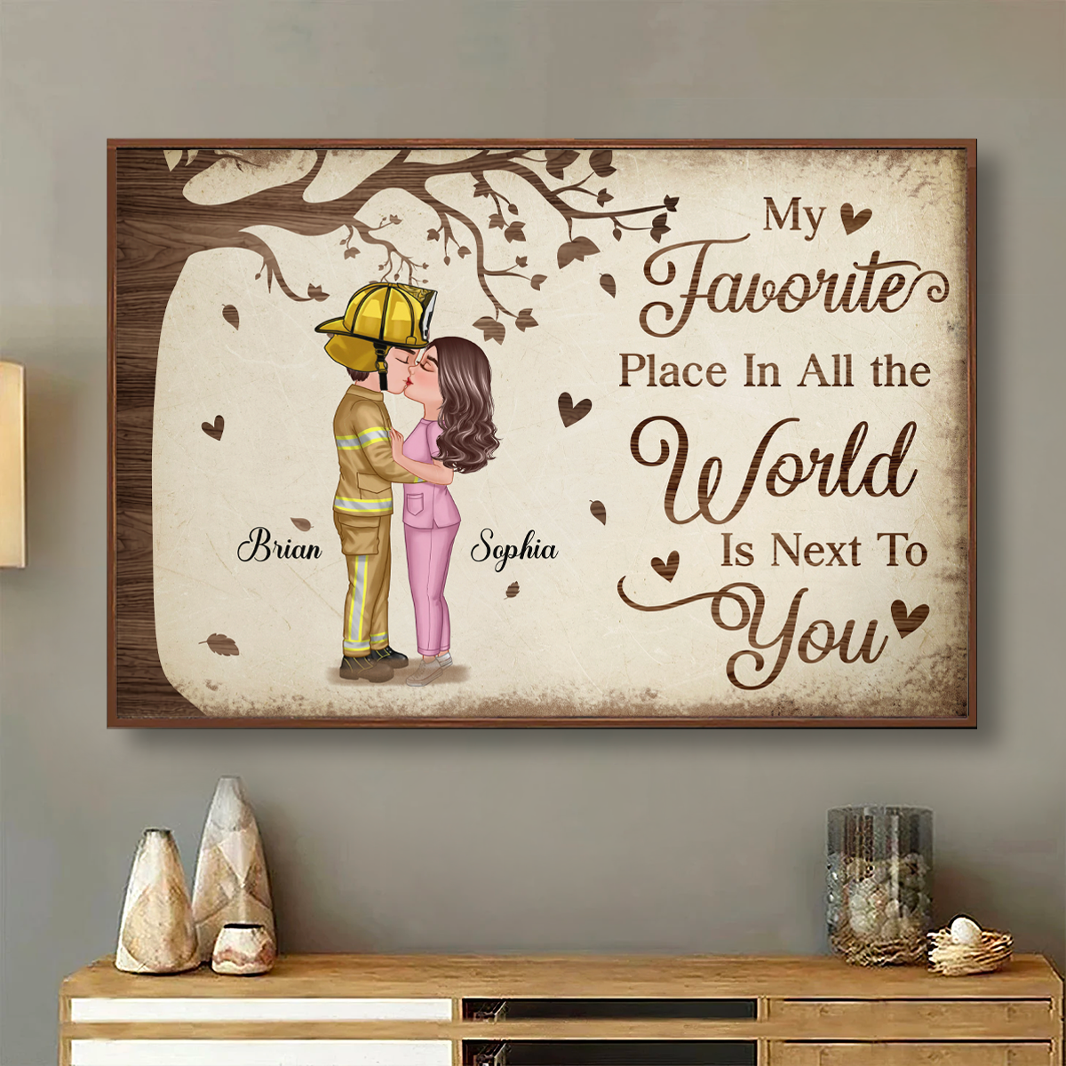 Favorite Place In The World Couple Kissing Personalized Poster, Gift by Occupation For Her, For Him