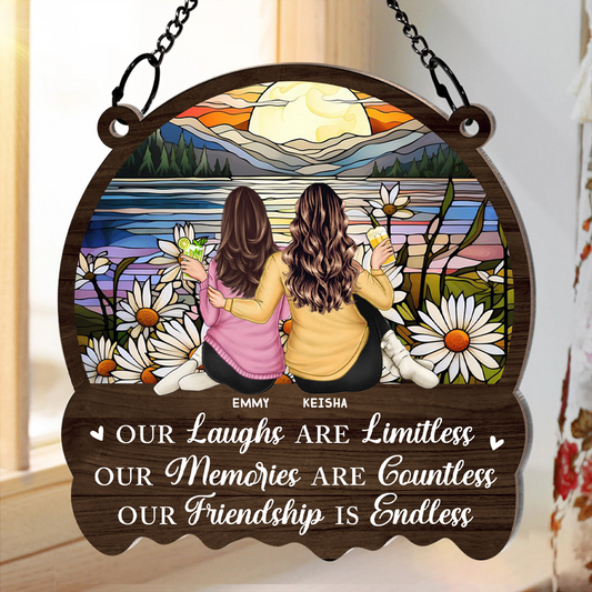 Besties Our Laughs Are Limitless - Personalized Window Hanging Suncatcher Ornament