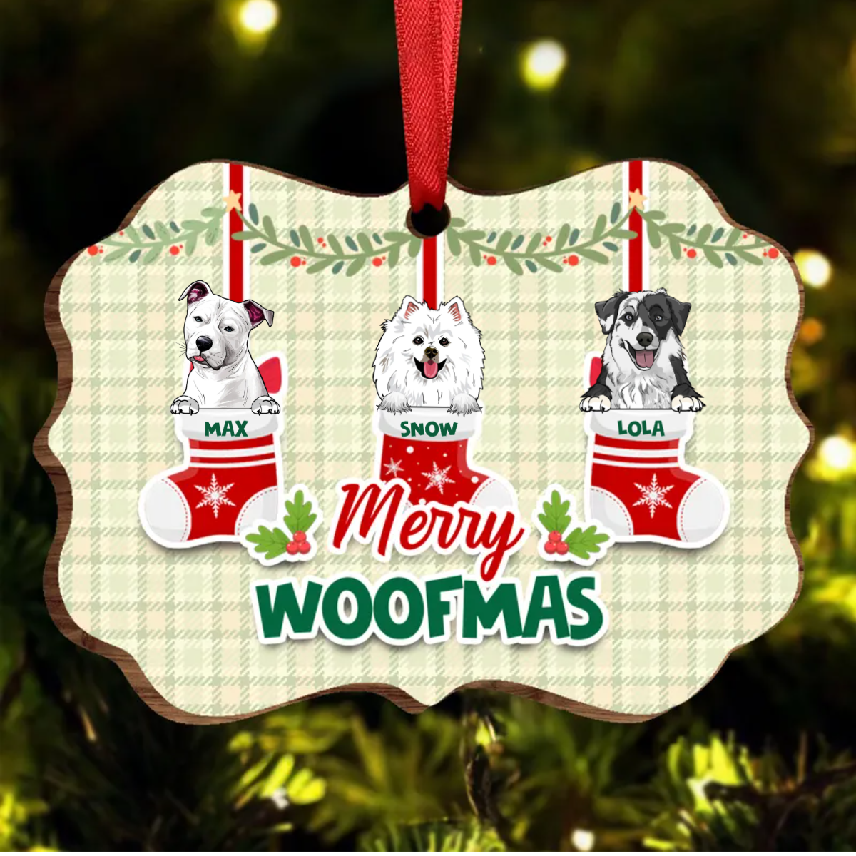 Dogs Merry Woofmas Peeking Dogs Personalized Christmas Ornament